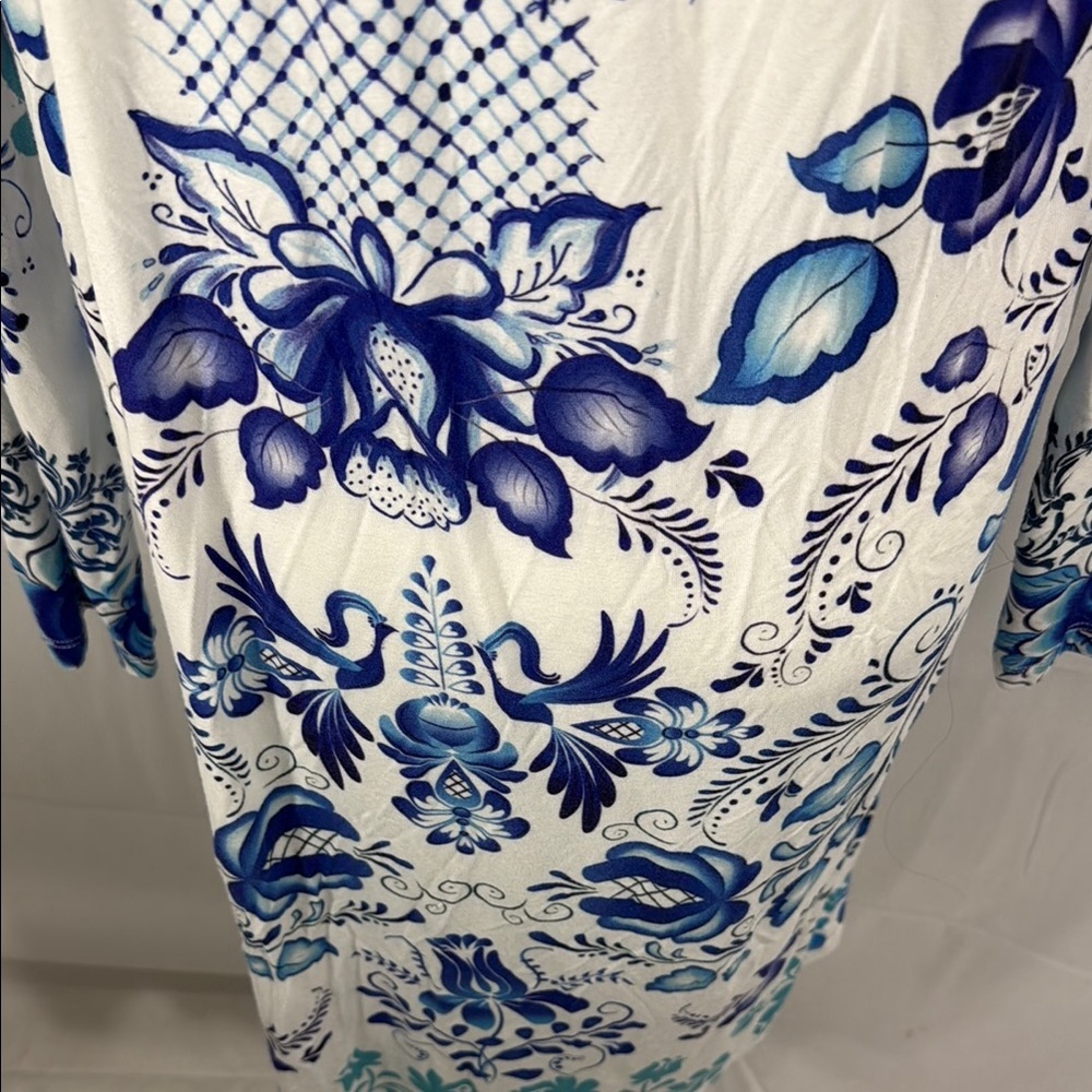 Johnny Was Blue & White Floral Long Sleeve Midi Dress Size M - Picture 12 of 14
